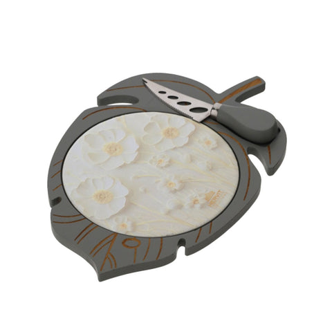 Hervit "Canvas" Wooden/Ceramic Leaf Cutting Board with Cheese Knife 28x18 cm