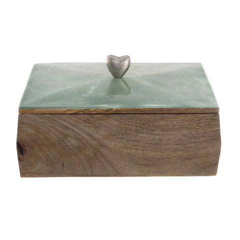 Blanc Mariclò Récipient en bois avec coeur 26x26x13 cm