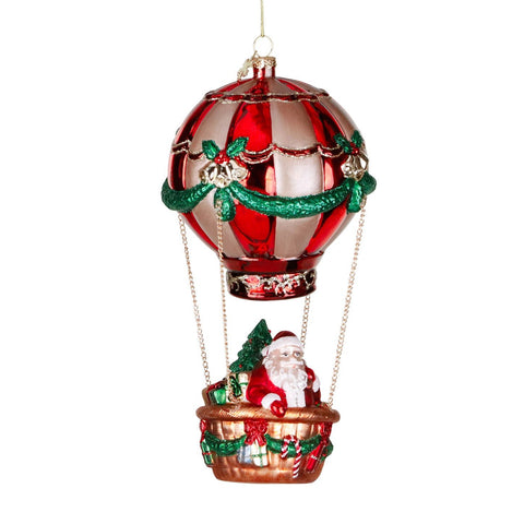 GOODWILL Babbo Natale su mongolfiera, addobbo in vetro per albero 24 cm