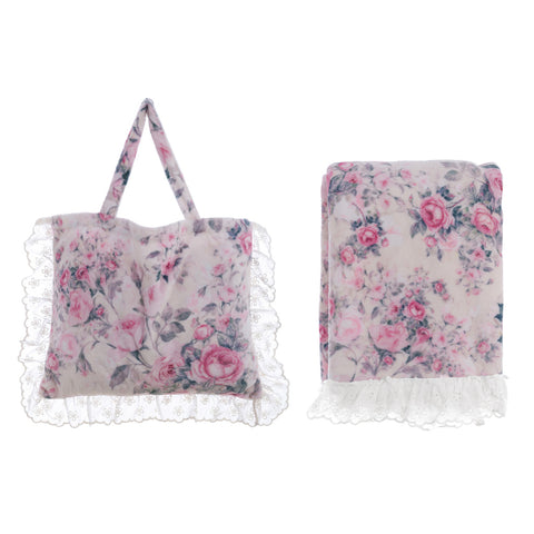 Plaid sherpa d'hiver Blanc Mariclò + sac "Rose" 140x170 cm