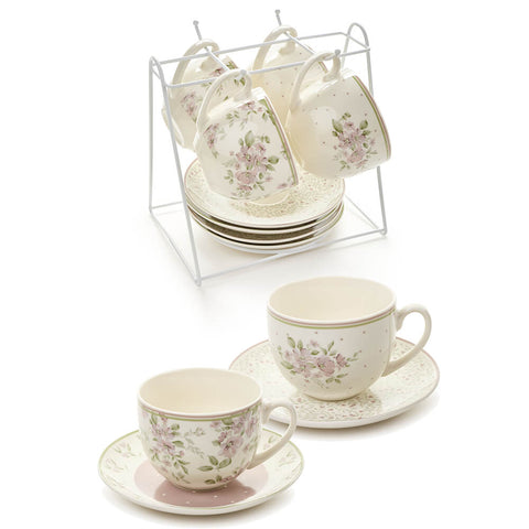 Nuvole di Stoffa Set of 4 porcelain cups with Shabby Chic display "Wendy"