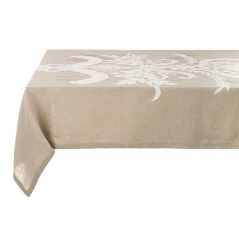 Blanc Mariclò Nappe en lin mélangé beige "Dentelle" 160x280 cm