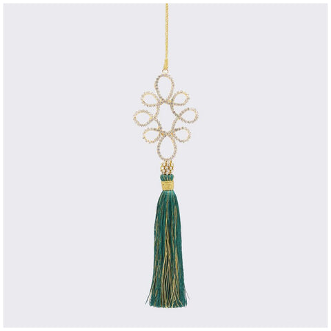 EDG Pendant with gold gems and green metal tassel H21 cm