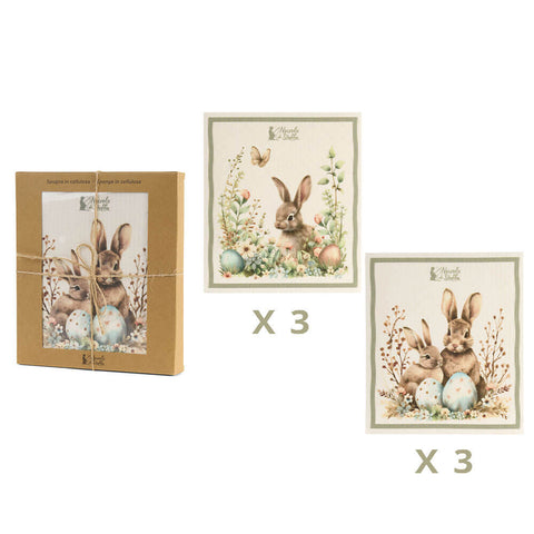 Nuvole di Stoffa Set 6 spugnette da cucina di Pasqua in cellulosa "Rabbit PePen" 17.2x19.4 cm