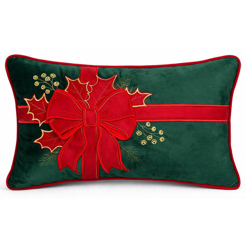 Clodette Cuscino rettangolare di Natale ricamo Fiocco "Ribbon" 30x50 cm 2 varianti(1 unità)