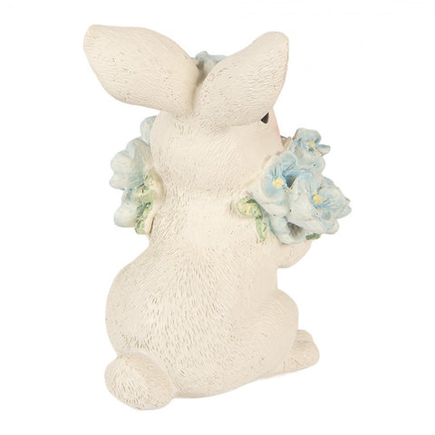 Clayre & Eef Statuina Coniglio pasquale con fiori, Shabby Chic 9x10xH13 cm
