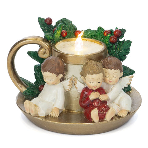 Bougie de Noël GOODWILL avec lumière LED anges et houx 14 cm