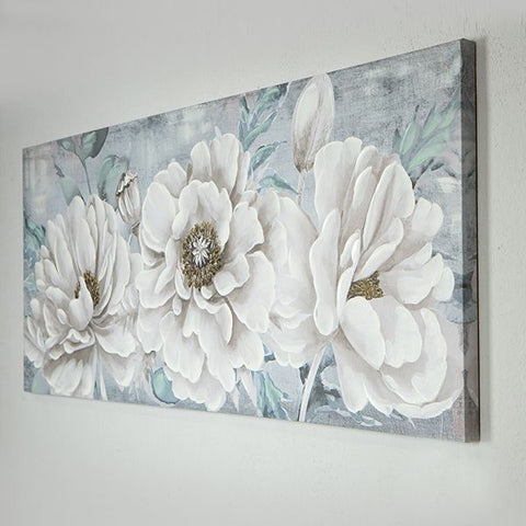 Eurolamp Quadro rettangolare su tela Fiori oro/bianco/blu 135x3x55 cm