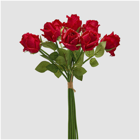 EDG Enzo de Gasperi Mazzo 9 Rose rosse con foglie artificiale H46 cm