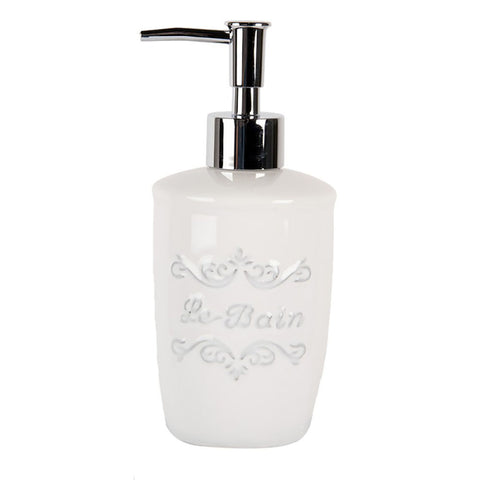 Clayre & Eef Dispenser Sapone in ceramica bianco Ø8x17 cm / 325 ml