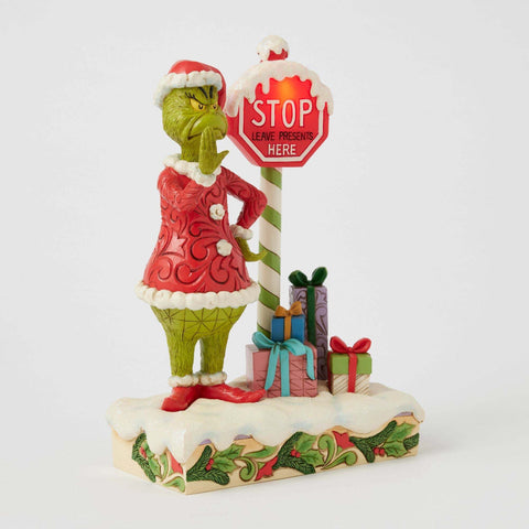 Figurine de Noël Grinch Enesco avec panneau d'arrêt, Jim Shore H 24 cm