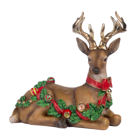 GOODWILL Resin reindeer with ornaments, hand decorated 28 cm