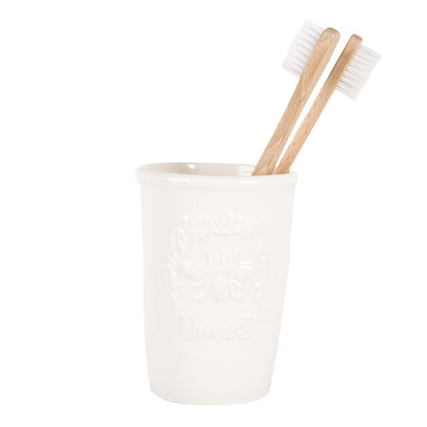 Clayre & Eef Porta Spazzolini da bagno in ceramica bianco D8xH12 cm