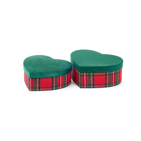 Nuvole di Stoffa Set 2 scatole a cuore velluto scozzese 27/30 cm
