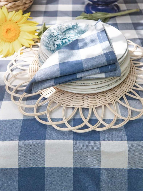 Blanc Mariclò Tovaglia a quadretti in misto cotone avorio/blu "Bolgheri" 150x240 cm - Angelica Home Stabia