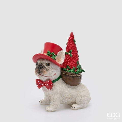 EDG Décoration de Noël chien avec pin 23x12,5xH28,5 cm