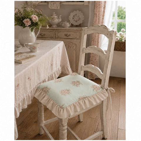 L'Atelier 17 Set 2 Cuscini sedia in cotone con balza "Charlotte" 40x40 cm 2 varianti(1 unità)