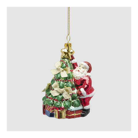 EDG Enzo De Gasperi Decoro natalizio con albero e Babbo natale addobbo in vetro H12 cm