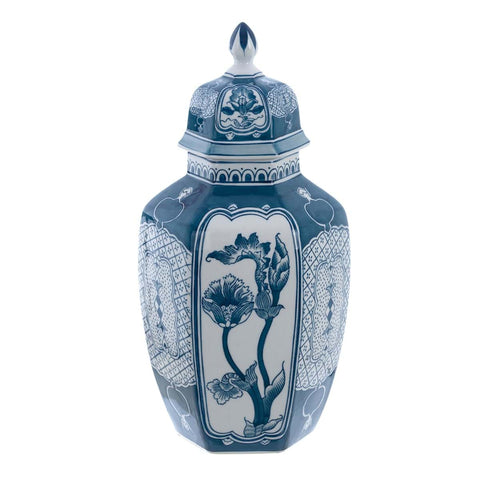 Blanc Mariclò Vaso da tavolo in porcellana con coperchio "Chinoiserie" 20x18xH40 cm