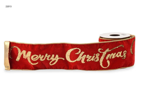 Ruban de velours rouge et or Vetur « Joyeux Noël » 4,6 mètres
