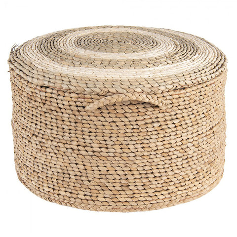 Clayre & Eef Pouf Poggiapiedi / Contenitore in vimini alga Ø40x23 cm