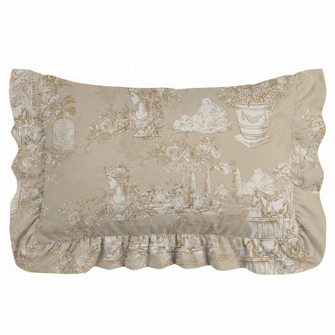 Blanc Mariclò Set di 2 copriguanciali beige con gale "Toile du Borgo" 50x80 cm