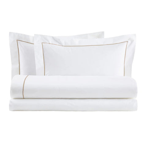 Parure de lit double en Coton Blanc Perle + 2 taies d'oreiller "Bacchetta"