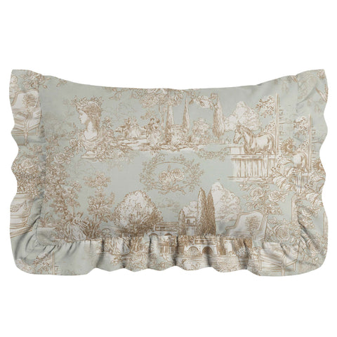 Blanc Mariclò Set di 2 copriguanciali verde con gale "Toile du Borgo" 50x80 cm