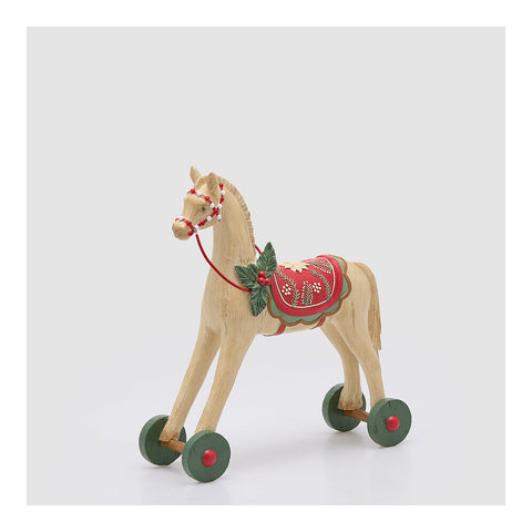 EDG Weihnachtsdekoration Pferd auf Rädern Figur aus Polyresin 32x12xH35 cm