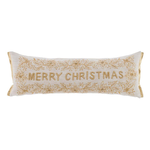 Blanc Mariclò Cuscino arredo rettangolare "Merry Christmas" perline 35x91 cm