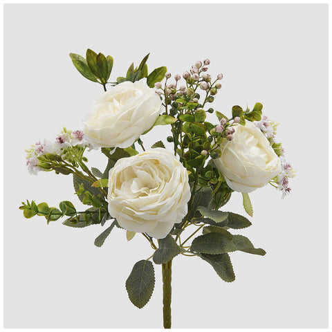 EDG Enzo de Gasperi Mazzo Cespuglio Rose avorio con foglie artificiale H40 cm - Angelica Home Stabia