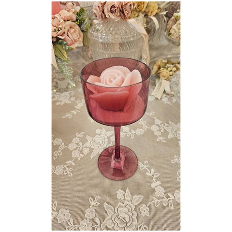 Cereria Parma Calice grande in vetro rosa antico con candela bocciolo D9xH20 cm