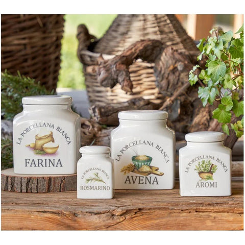 White Porcelain Kitchen Jar Avena "Conserva" 1.1 LT