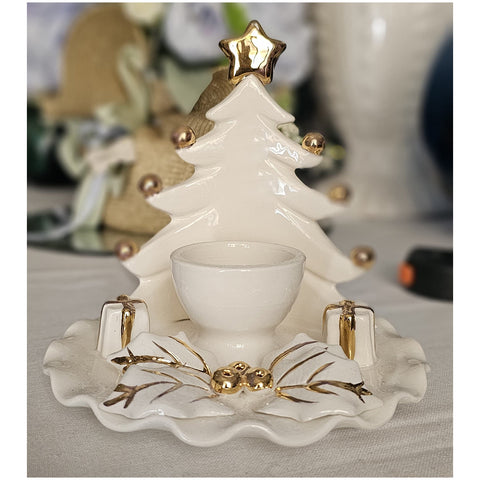 Ad Rem Collection Kerzenhalter Weihnachtsbaum aus Porzellan weiß/gold – Angelica Home Stabia