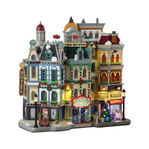 LEMAX LED illuminated building "The Holly Jolly Hotel" in resin H28.5 x 28.5 x 10 cm