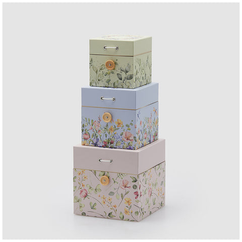EDG Enzo De Gasperi Set 3 Scatole decorative con fiori 18x18xH18 cm - Angelica Home Stabia