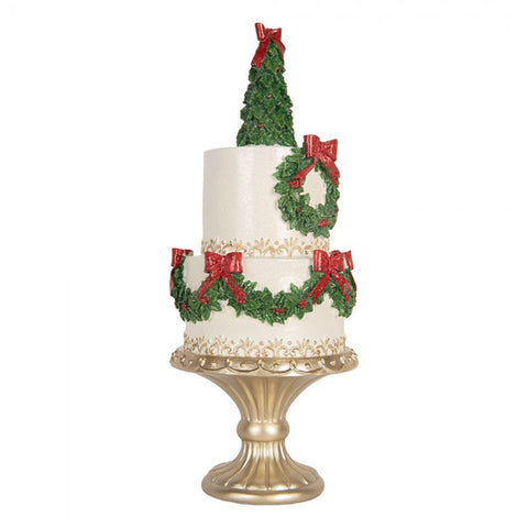 Clayre & Eef Statuina Torta di natale con ghirlanda decoro in resina D17 H42 cm