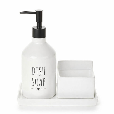 Nuvole di Stoffa Dosatore sapone in dolomite bianco + portaspugna "My Home" 19x10xH22 cm