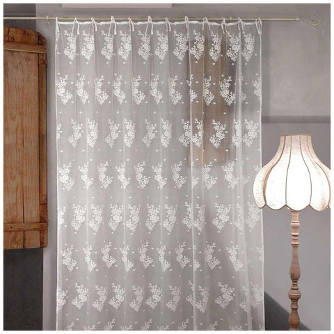 L'ATELIER 17 Rideau de verre pour fenêtre de chambre ou de cuisine en dentelle totale avec broderie florale, Collection Sunset Shabby Chic 60x240 cm 3 variantes