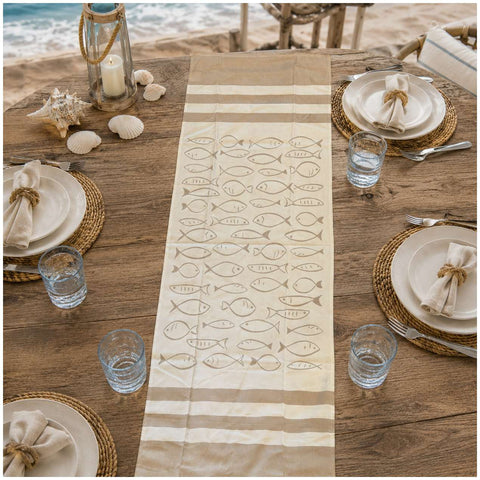 Art Deco Runner in cotone con pesci "Saint Tropez" 50x150 cm 6 varianti(1 unità)