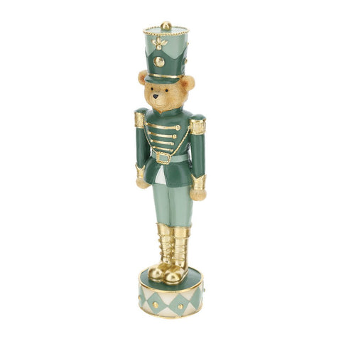 Hervit Decoro natalizio statuina orsetto soldatino in resina verde e oro H32 cm