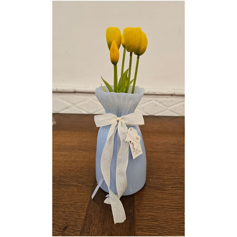 Fiori di Lena Vaso in vetro con mazzo tulipani artificiali D13.5xH25 cm 5 varianti(1 unità) - Angelica Home Stabia