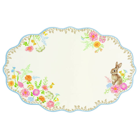 Easy Life Piatto da portata di pasqua in porcellana con coniglio e fiori "Tres Jolie" 32x21 cm