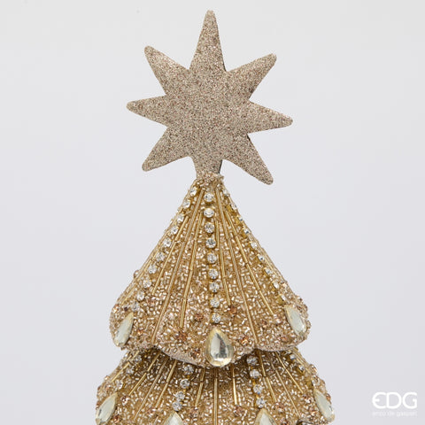 EDG Statuette Sapin de Noël métal or avec gemmes D21 H46 cm