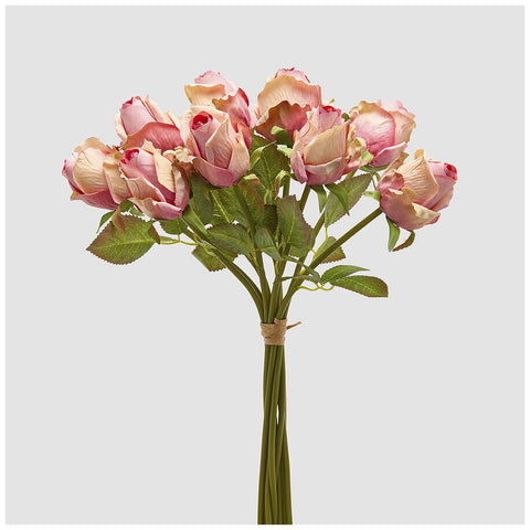 EDG Enzo de Gasperi Mazzo 9 Rose rosa/pesca con foglie artificiale H46 cm