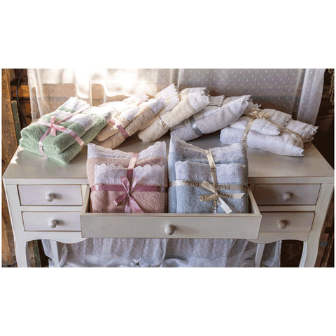 L'Atelier 17 Set 2 asciugamani in cotone e pizzo "Monique" 40x60/60x100 cm 6 varianti(2 unità)