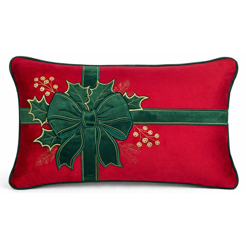 Clodette Cuscino rettangolare di Natale ricamo Fiocco "Ribbon" 30x50 cm 2 varianti(1 unità)