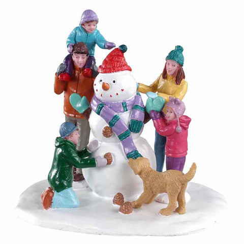 LEMAX Bonhomme de neige en résine avec famille "Snowman Teamwork" 8,8 x 9,8 x 7,9 cm