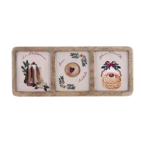 Plateau de Noël Blanc Mariclò avec 3 saucières « La Patisserie » 37x15x4 cm