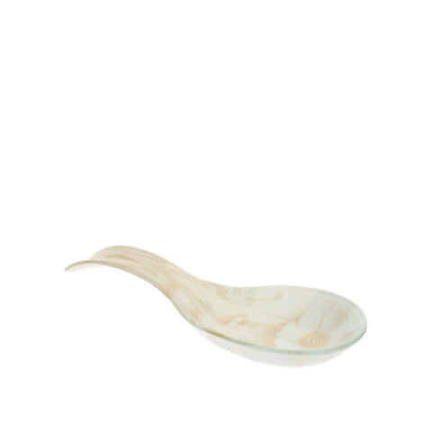 Hervit Cream Glass Spoon Rest with "Canvas" Flowers 9x24 cm